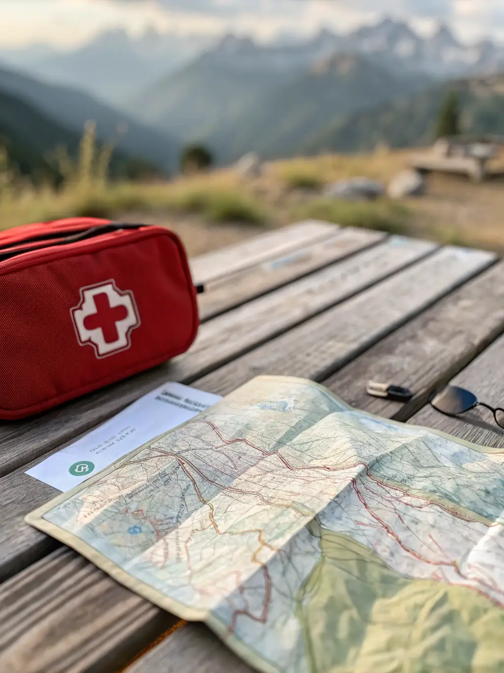 A specialized first aid kit designed for outdoor activities, featuring supplies for insect bites, sunburn, and minor injuries encountered in nature.