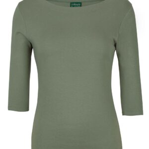 Colours of Cotton C of C LADIES 3/4 SLEEVE BOAT NECK TEE SAGE - 06