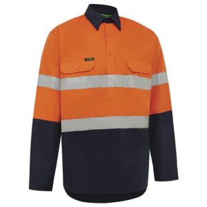 Workit Workwear Mens Hi-Vis 2 Tone Closed Front Lightweight Taped Shirt