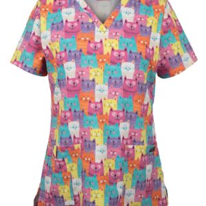 JB's wear JB's LADIES SCRUB TOP PRINTED CAT - 06