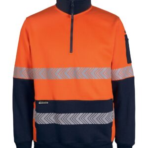 JB's wear JB's HV 330G 1/2 ZIP SEGMENTED TAPE FLEECE ORANGE/NAVY-2XS