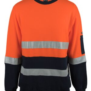 JB's wear JB's HV 310 (D+N) COTTON CREW NECK FLEECE ORANGE/NAVY -2XS
