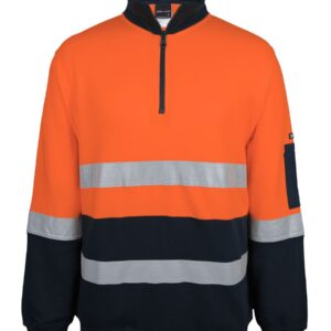 JB's wear JB's HV 310 (D+N) COTTON 1/2 ZIP FLEECE ORANGE/NAVY -2XS