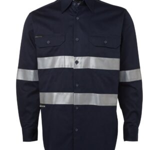 JB's wear JB's L/S 190G WORK SHIRT WITH REFLECTIVE TAPE NAVY -XS