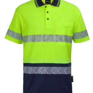 JB's wear JB's HV S/S D+N C/BACK SEGMENTED TAPE POLO LIME/NAVY - 2XS