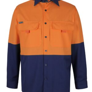 JB's wear JB's HV L/S RIPSTOP FISHING SHIRT ORANGE/NAVY - XS