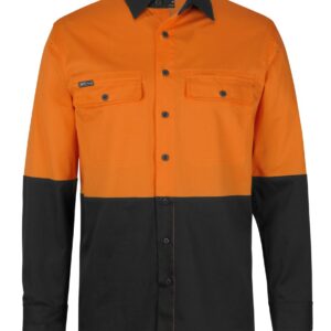 JB's wear JB's HV L/S STRETCH WORK SHIRT ORANGE/BLACK - 3XS