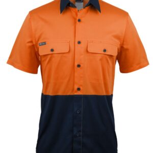 JB's wear JB's HV S/S STRETCH WORK SHIRT ORANGE/NAVY - 3XS