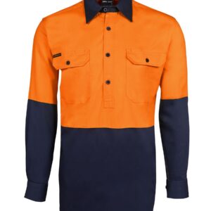 JB's wear JB's HV CLOSE FRONT L/S 190G SHIRT ORANGE/NAVY-XS