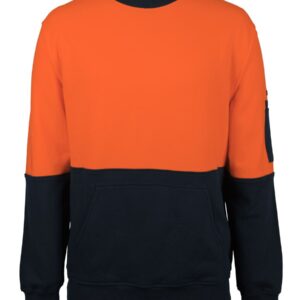 JB's wear JB's HV 310 COTTON CREW NECK FLEECE ORANGE/NAVY -2XS