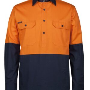 JB's wear JB's HV CLOSE FRONT L/S 150G WORK SHIRT ORANGE/NAVY - XS