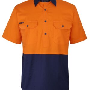 JB's wear JB's HV CLOSE FRONT S/S 150G WORK SHIRT ORANGE/NAVY - 2XS