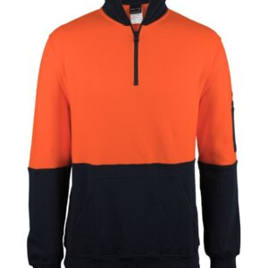 JB's wear JB's HV 310 COTTON 1/2 ZIP FLEECE ORANGE/NAVY -2XS