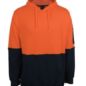 JB's wear JB's HV 310 COTTON PULL OVER FLEECE HOODIE ORANGE/NAVY -2XS