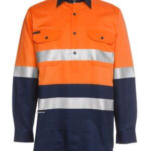 JB's wear JB's HV (D+N) CLOSE FRONT L/S 190G SHIRT ORANGE/NAVY-XS