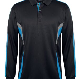 Podium PODIUM L/S COOL POLO BLACK/AQUA/GREY - 2XS