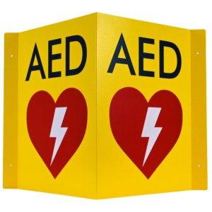CARDIACT Metal Yellow AED Angle Bracket Sign - Large