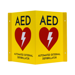 CARDIACT Metal Yellow AED Angle Bracket Sign